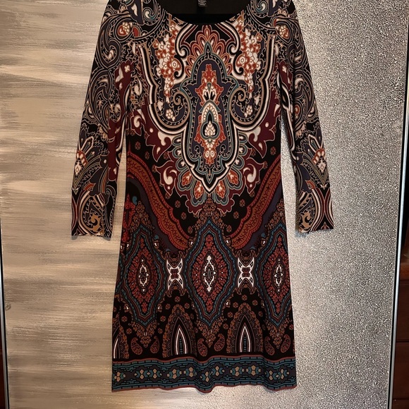 INC International Concepts Brown and Orange Sheath Dress with Long Sleeves - Picture 4 of 5